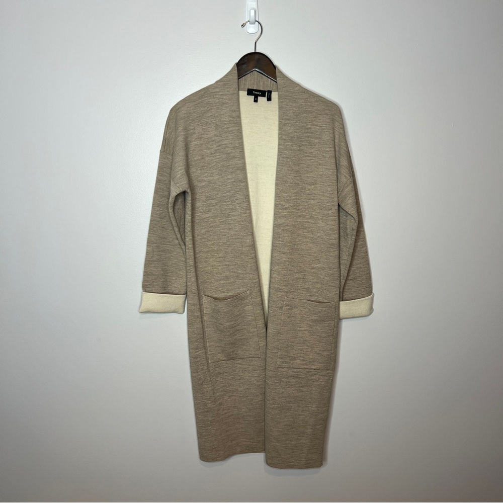 Theory Wool Blend Double Face Cardigan Tab/Oatmeal Size Medium